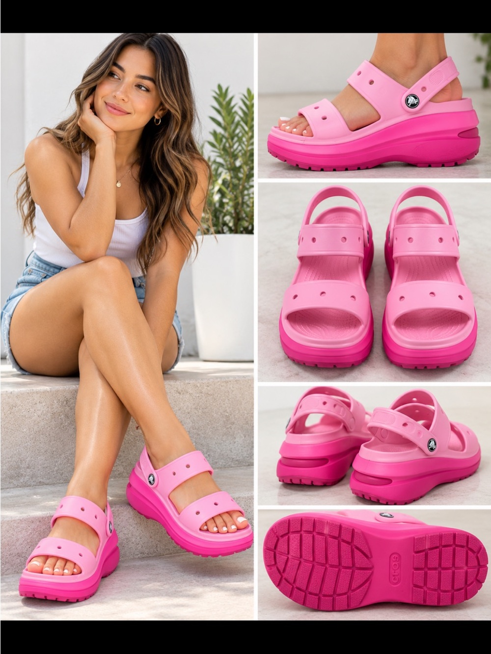 CROCS Platform Sandal in Hot Pink